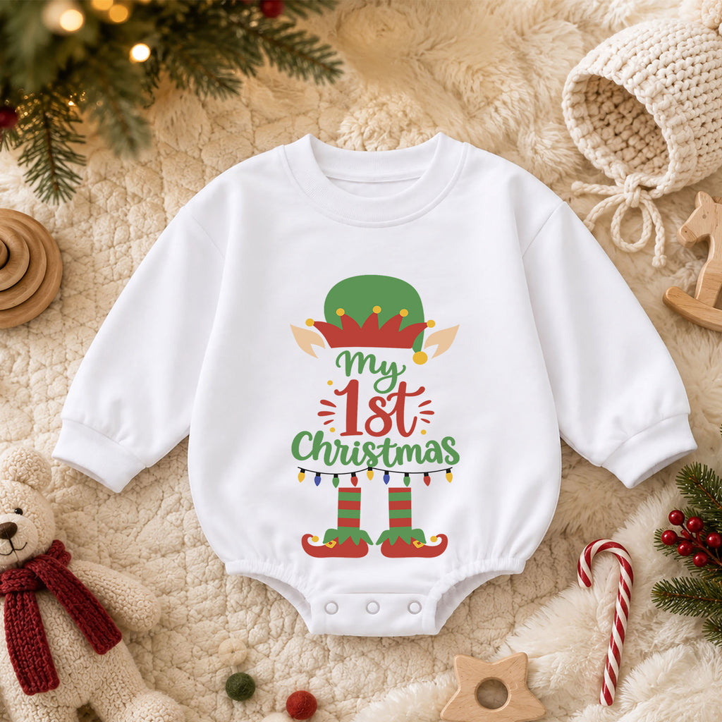 My 1st Christmas Elf Baby Romper, Cute Elf Holiday Outfit, Baby First Christmas Clothes, Toddler Xmas Gift — product view 3