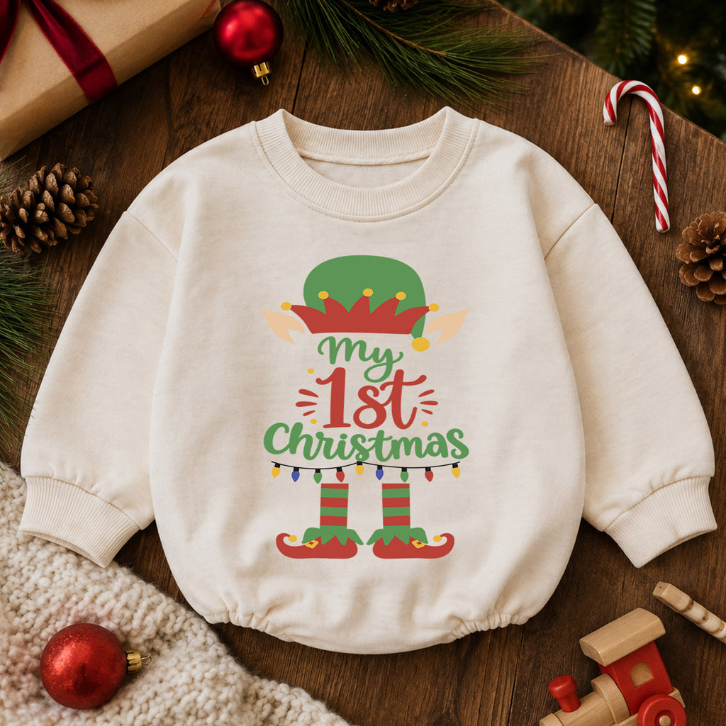 My 1st Christmas Elf Baby Romper, Cute Elf Holiday Outfit, Baby First Christmas Clothes, Toddler Xmas Gift — product view 6