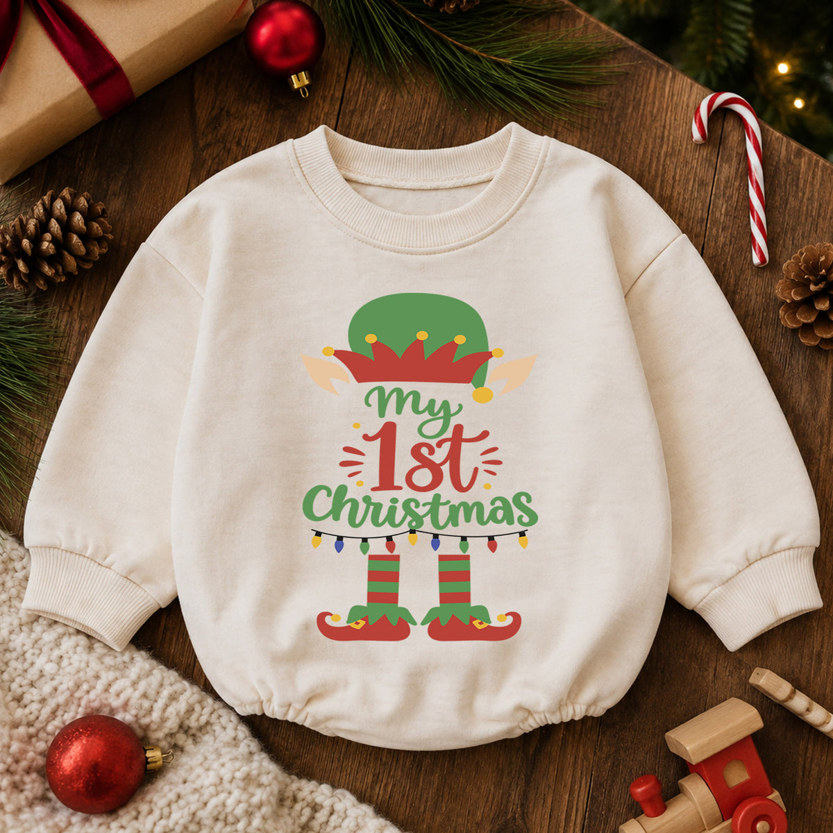 My 1st Christmas Elf Baby Romper, Cute Elf Holiday Outfit, Baby First Christmas Clothes, Toddler Xmas Gift — product view 6
