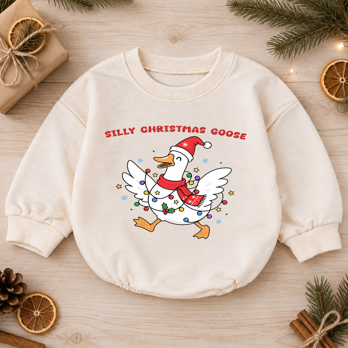 Silly Christmas Goose Baby Romper, Funny Goose Holiday Outfit, Toddler Christmas Romper, Cute Goose Xmas Baby Gift — product view 1