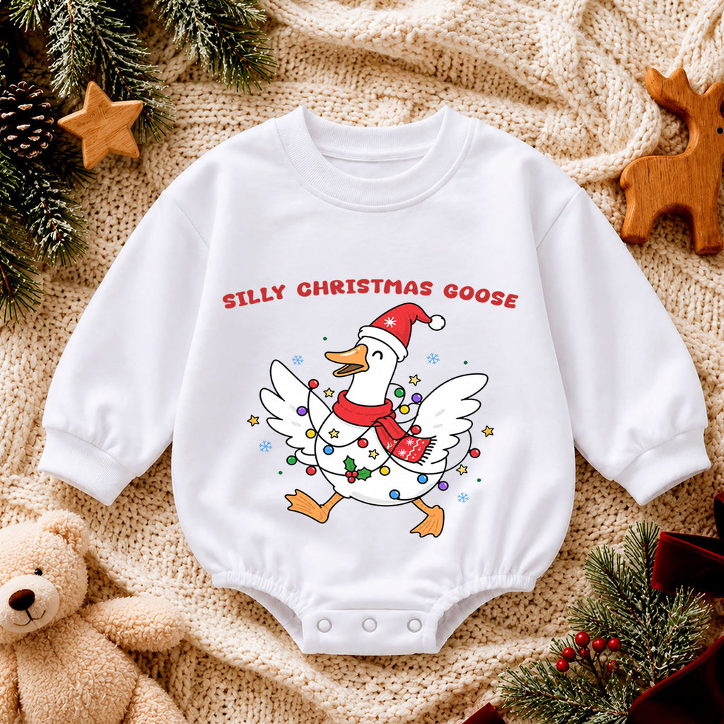 Silly Christmas Goose Baby Romper, Funny Goose Holiday Outfit, Toddler Christmas Romper, Cute Goose Xmas Baby Gift — product view 4