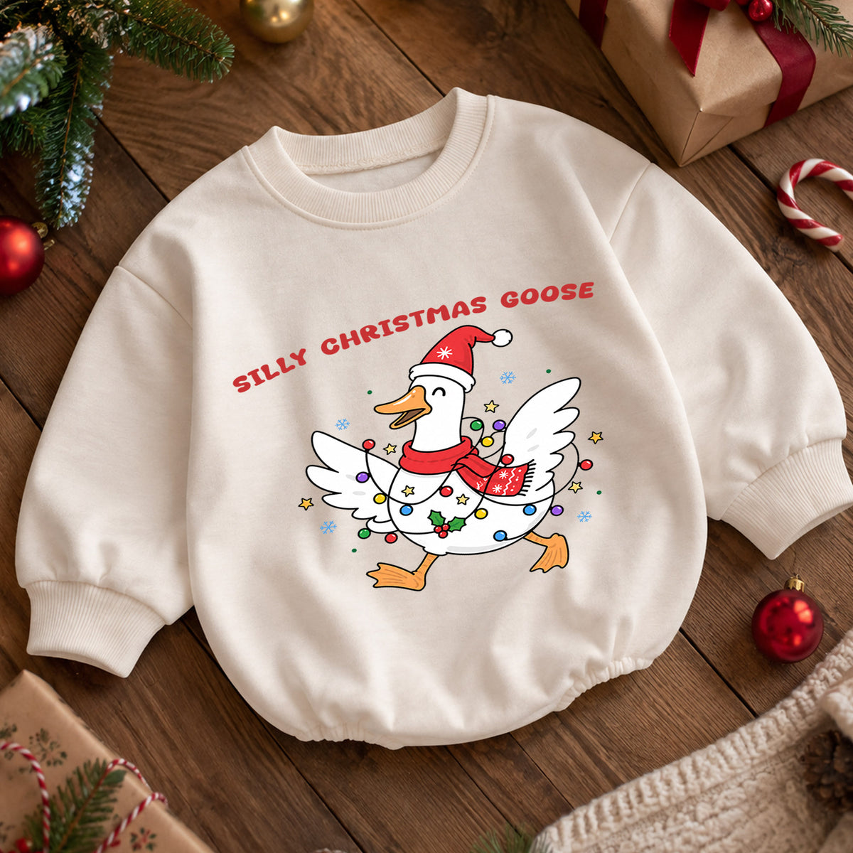 Silly Christmas Goose Baby Romper, Funny Goose Holiday Outfit, Toddler Christmas Romper, Cute Goose Xmas Baby Gift — product view 5