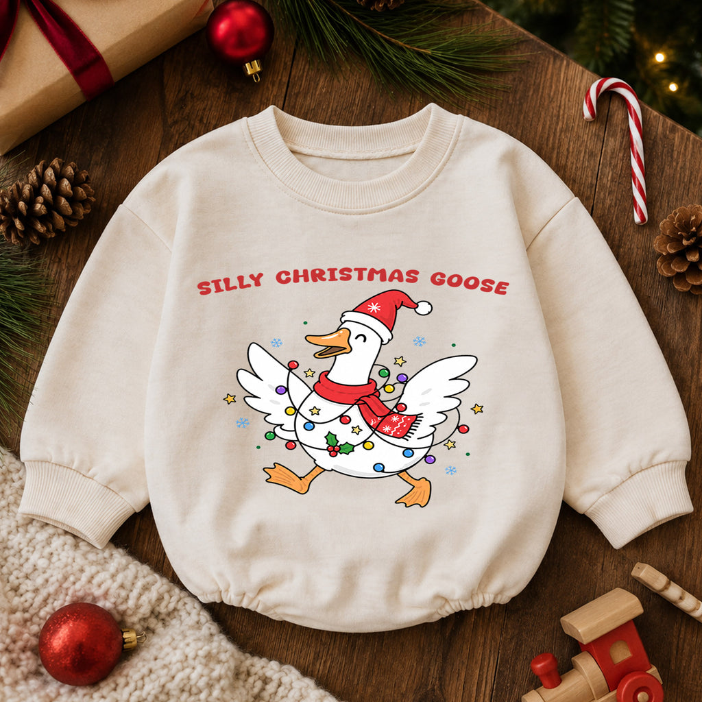 Silly Christmas Goose Baby Romper, Funny Goose Holiday Outfit, Toddler Christmas Romper, Cute Goose Xmas Baby Gift — product view 6