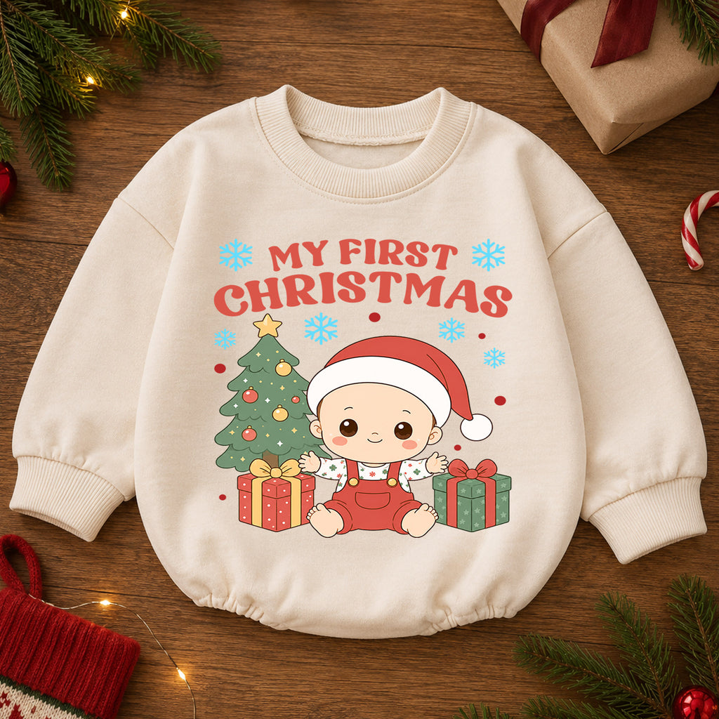 Baby Christmas Romper, My First Christmas Santa Outfit, Cute Holiday Romper, Toddler Xmas Gift, 1st Christmas Keepsake — product view 2