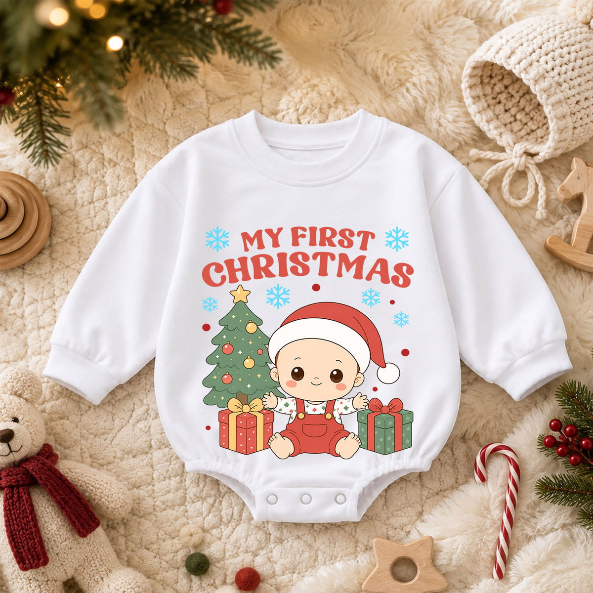 Baby Christmas Romper, My First Christmas Santa Outfit, Cute Holiday Romper, Toddler Xmas Gift, 1st Christmas Keepsake — product view 3