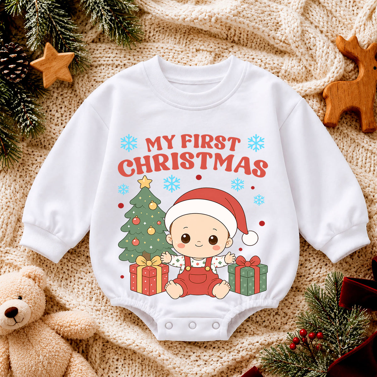 Baby Christmas Romper, My First Christmas Santa Outfit, Cute Holiday Romper, Toddler Xmas Gift, 1st Christmas Keepsake — product view 4