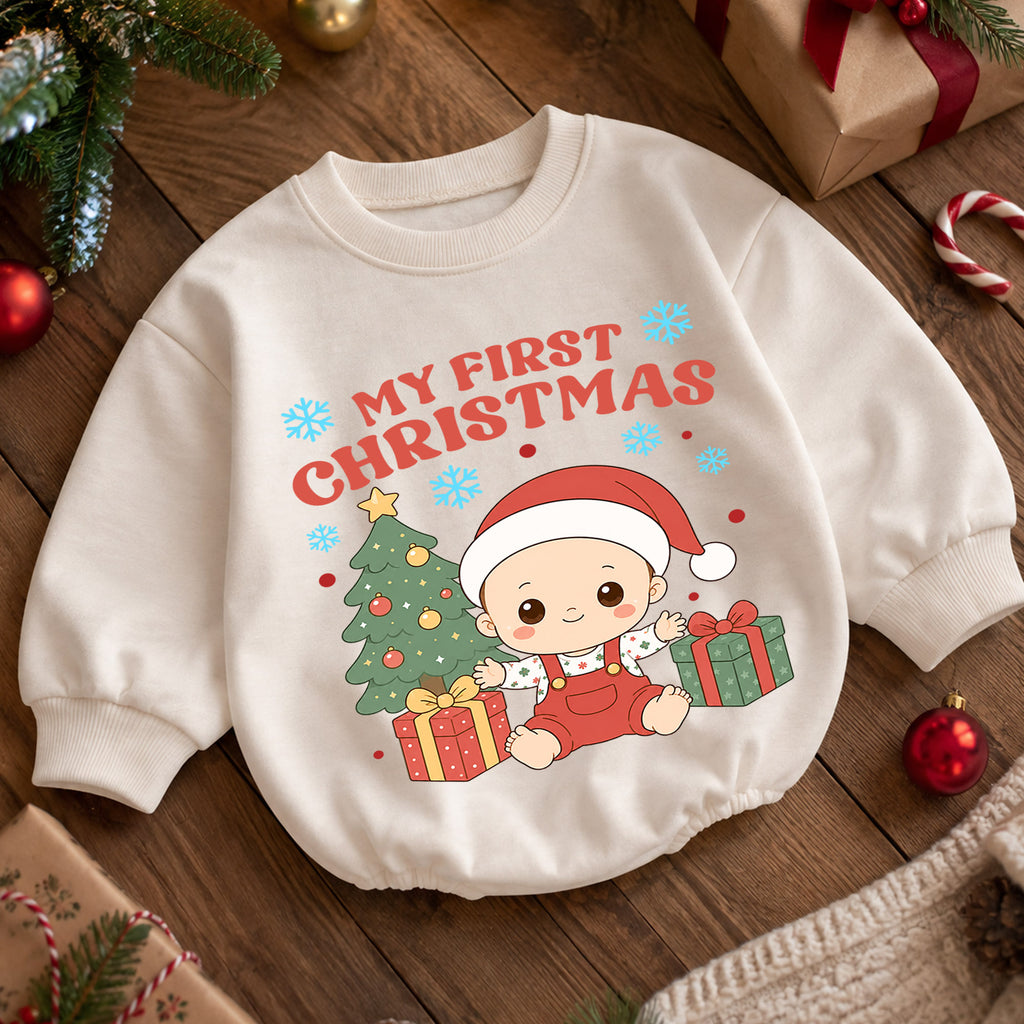Baby Christmas Romper, My First Christmas Santa Outfit, Cute Holiday Romper, Toddler Xmas Gift, 1st Christmas Keepsake — product view 5