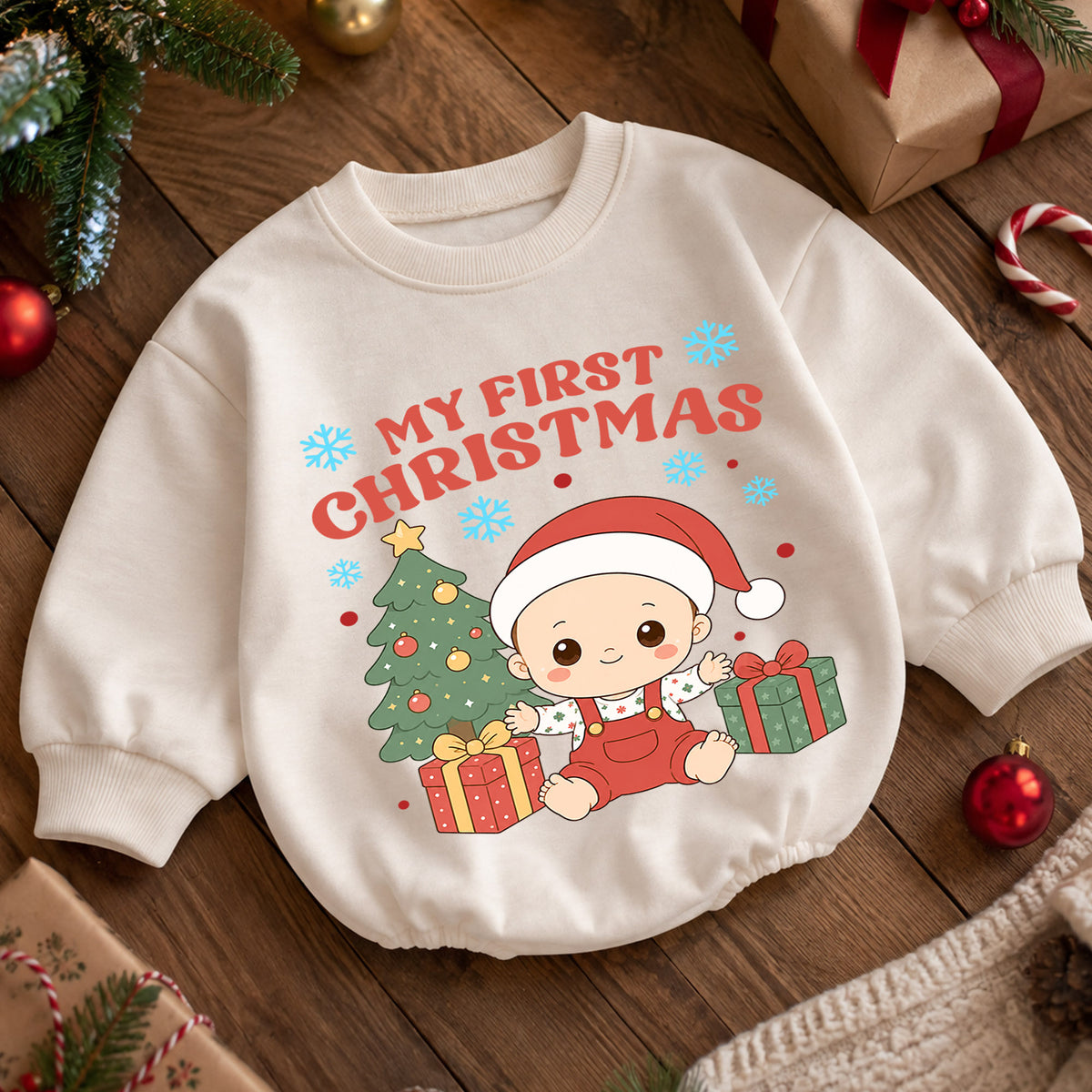 Baby Christmas Romper, My First Christmas Santa Outfit, Cute Holiday Romper, Toddler Xmas Gift, 1st Christmas Keepsake — product view 5