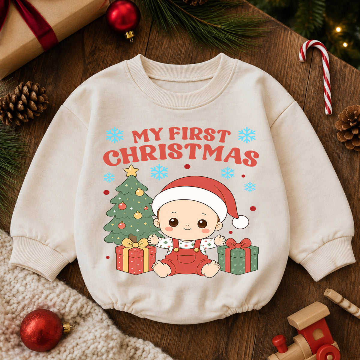 Baby Christmas Romper, My First Christmas Santa Outfit, Cute Holiday Romper, Toddler Xmas Gift, 1st Christmas Keepsake — product view 6