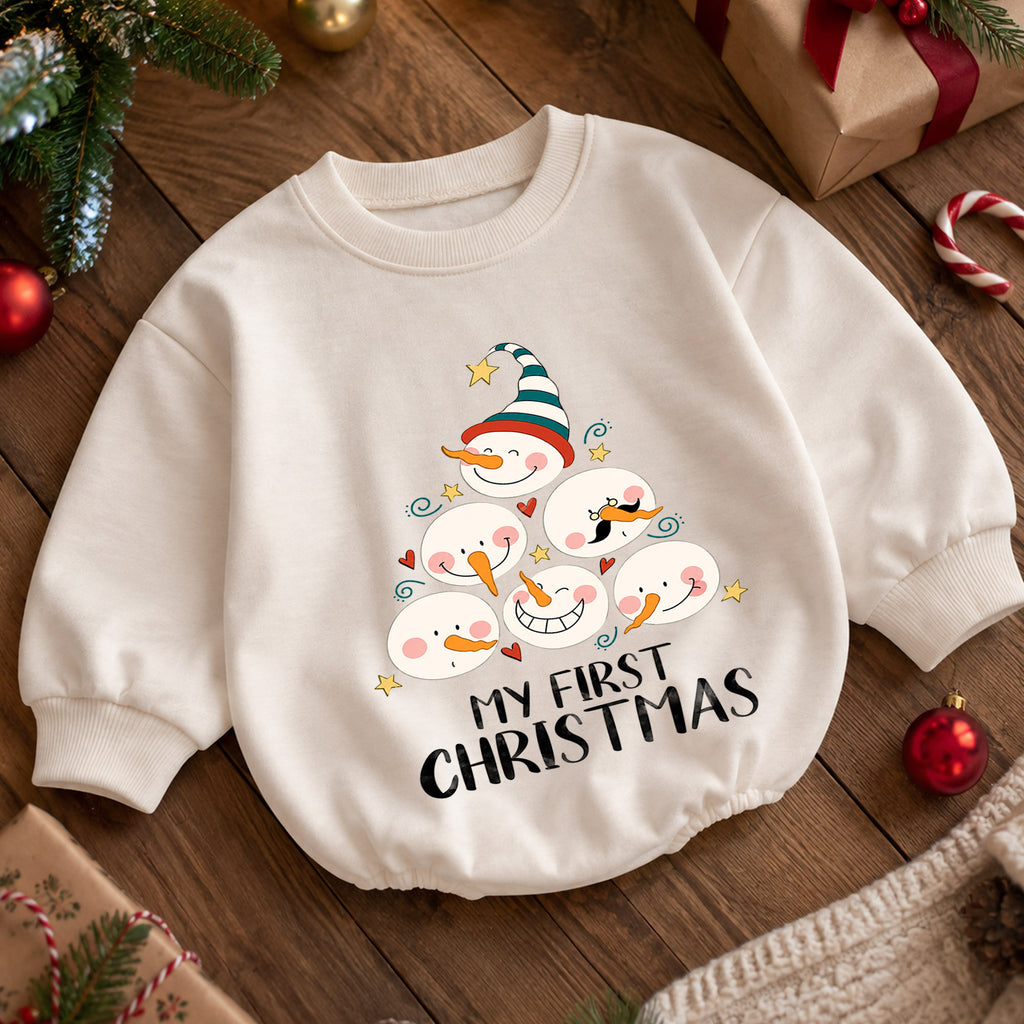 My First Christmas Snowman Baby Romper, Cute Snowman Holiday Outfit, Baby First Christmas Clothes, Toddler Xmas Gift — product view 5