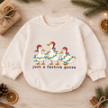 Just a Festive Goose Baby Romper, Christmas Goose Trio Outfit, Funny Toddler Holiday Romper, Cute Goose Xmas Gift — product view 1