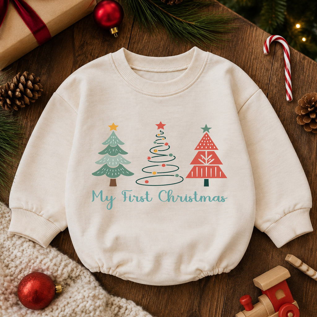 My First Christmas Tree Baby Romper, Minimal Christmas Tree Holiday Outfit, Baby First Christmas Clothes, Toddler Gift — product view 6