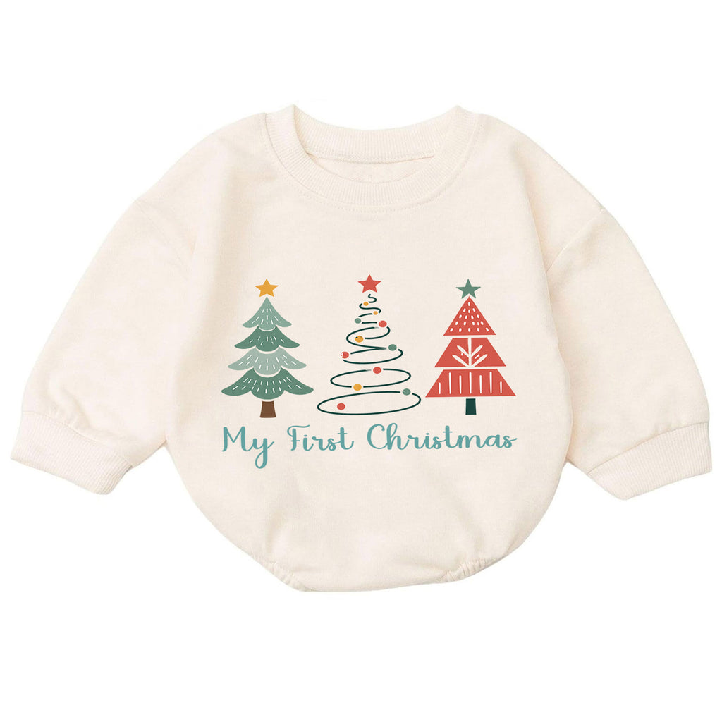 My First Christmas Tree Baby Romper, Minimal Christmas Tree Holiday Outfit, Baby First Christmas Clothes, Toddler Gift — product view 7