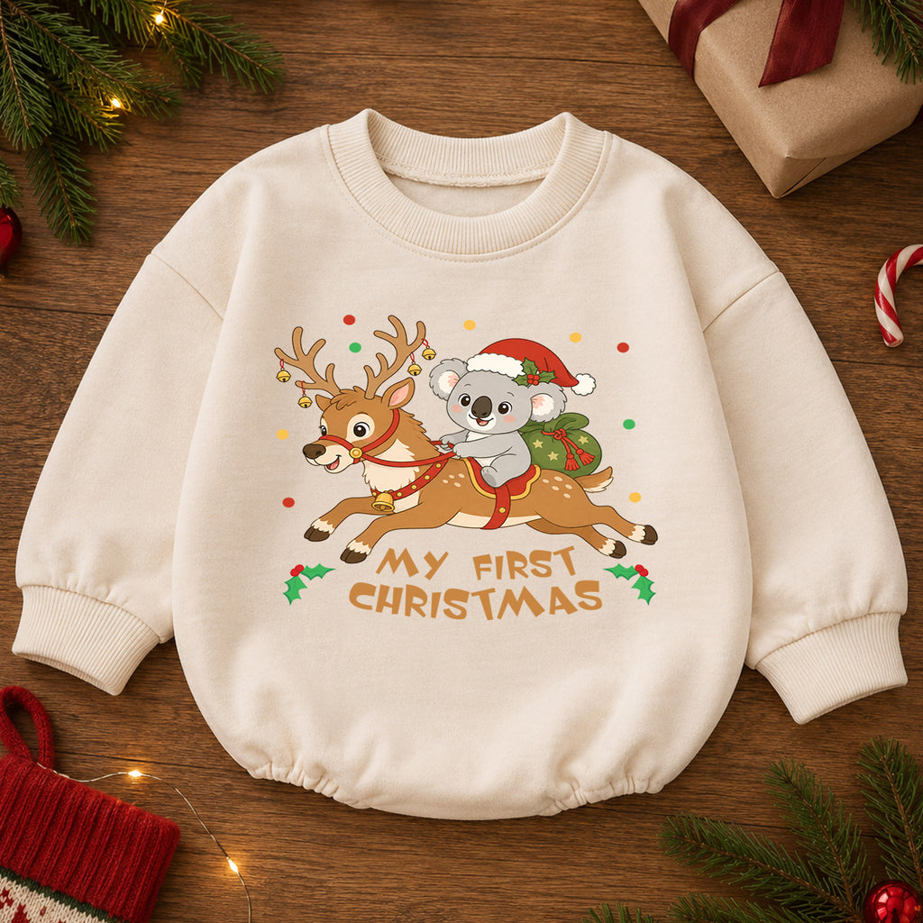 My First Christmas Koala Baby Romper, Reindeer Holiday Outfit, Cute Baby Christmas Clothes, Toddler Xmas Gift — product view 2