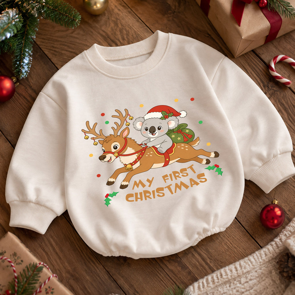 My First Christmas Koala Baby Romper, Reindeer Holiday Outfit, Cute Baby Christmas Clothes, Toddler Xmas Gift — product view 5