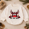 Buffalo Plaid Reindeer Ho Ho Ho Baby Romper, Funny Christmas Holiday Outfit, Cute Toddler Xmas Clothes, Reindeer Gift — product view 1