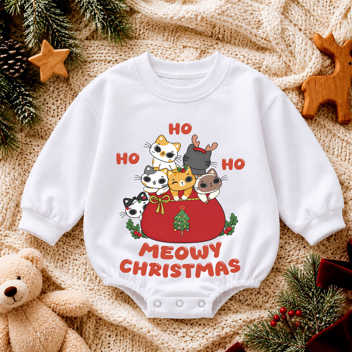 Ho Ho Ho Football Snowman Baby Romper, Sports Christmas Holiday Outfit, Cute Toddler Xmas Clothes, Football Christmas Gift — product view 4