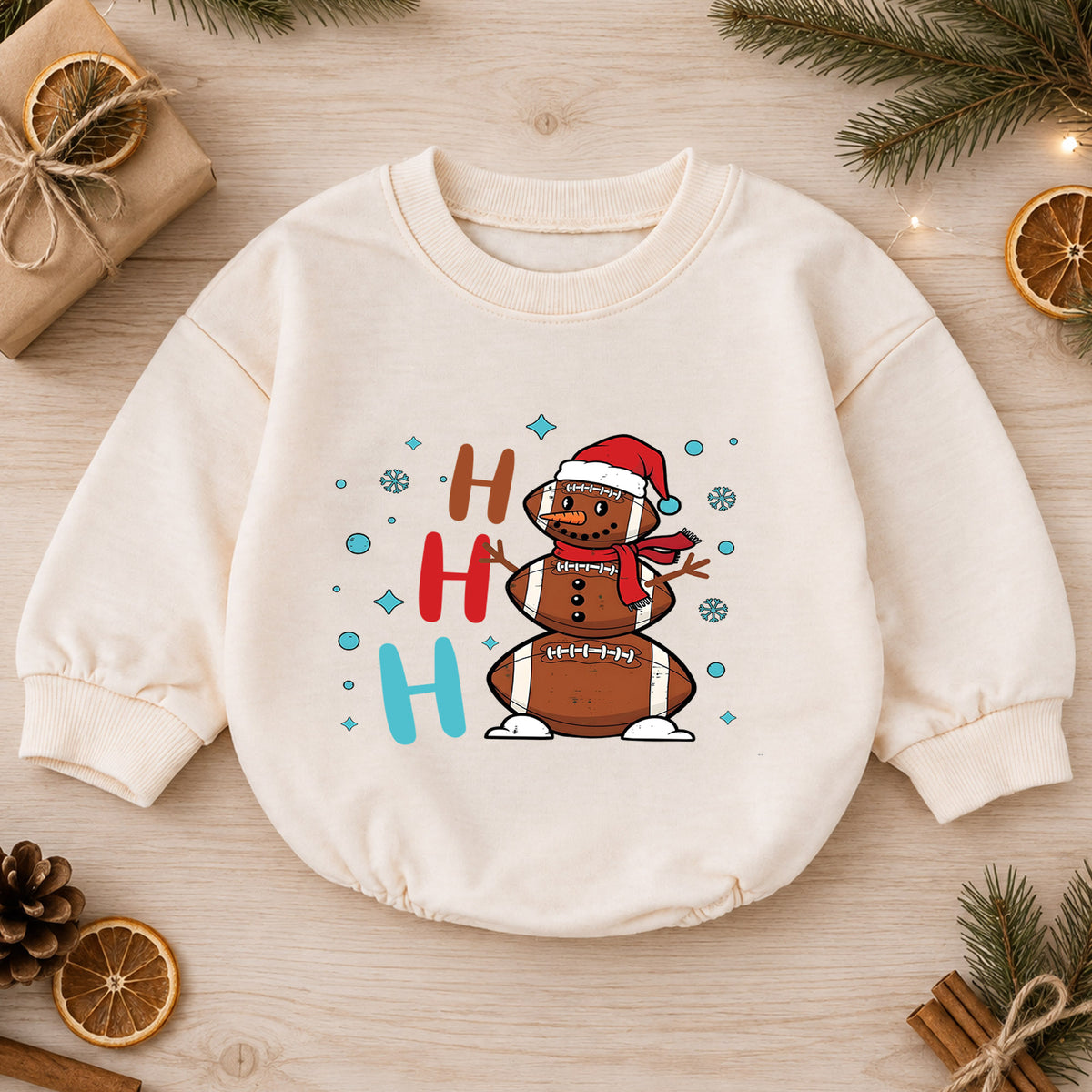 Ho Ho Ho Snowman Christmas Baby Romper, Christmas Tree Holiday Outfit, Cute Toddler Xmas Clothes, Winter Baby Gift — product view 1