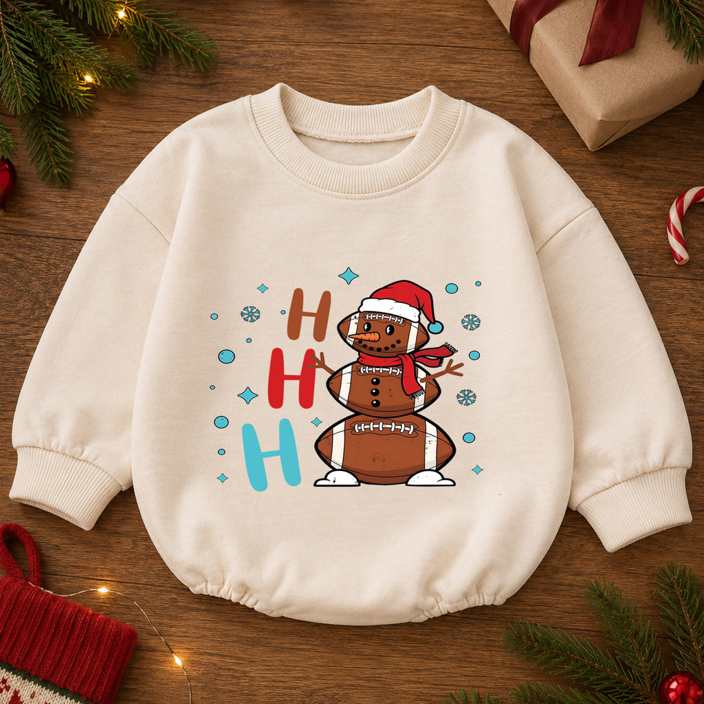 Ho Ho Ho Snowman Christmas Baby Romper, Christmas Tree Holiday Outfit, Cute Toddler Xmas Clothes, Winter Baby Gift — product view 2
