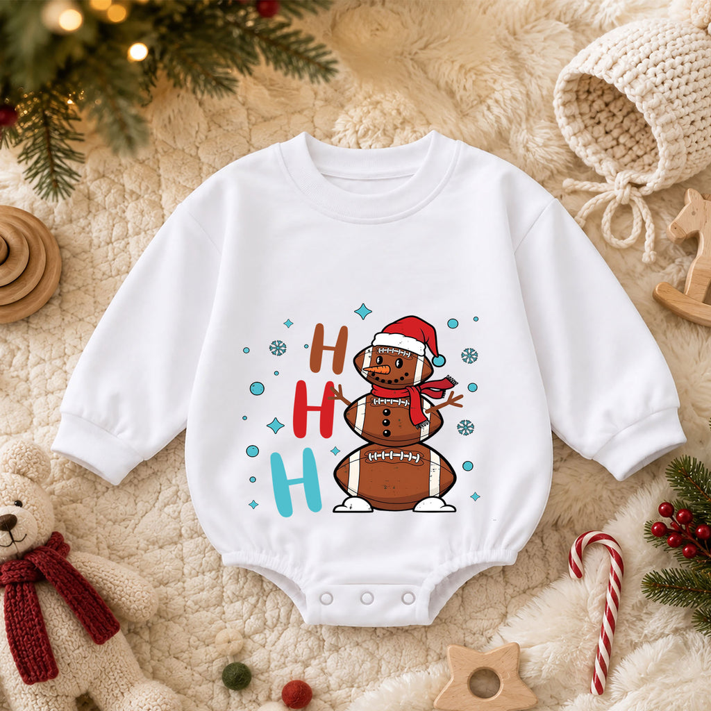 Ho Ho Ho Snowman Christmas Baby Romper, Christmas Tree Holiday Outfit, Cute Toddler Xmas Clothes, Winter Baby Gift — product view 3