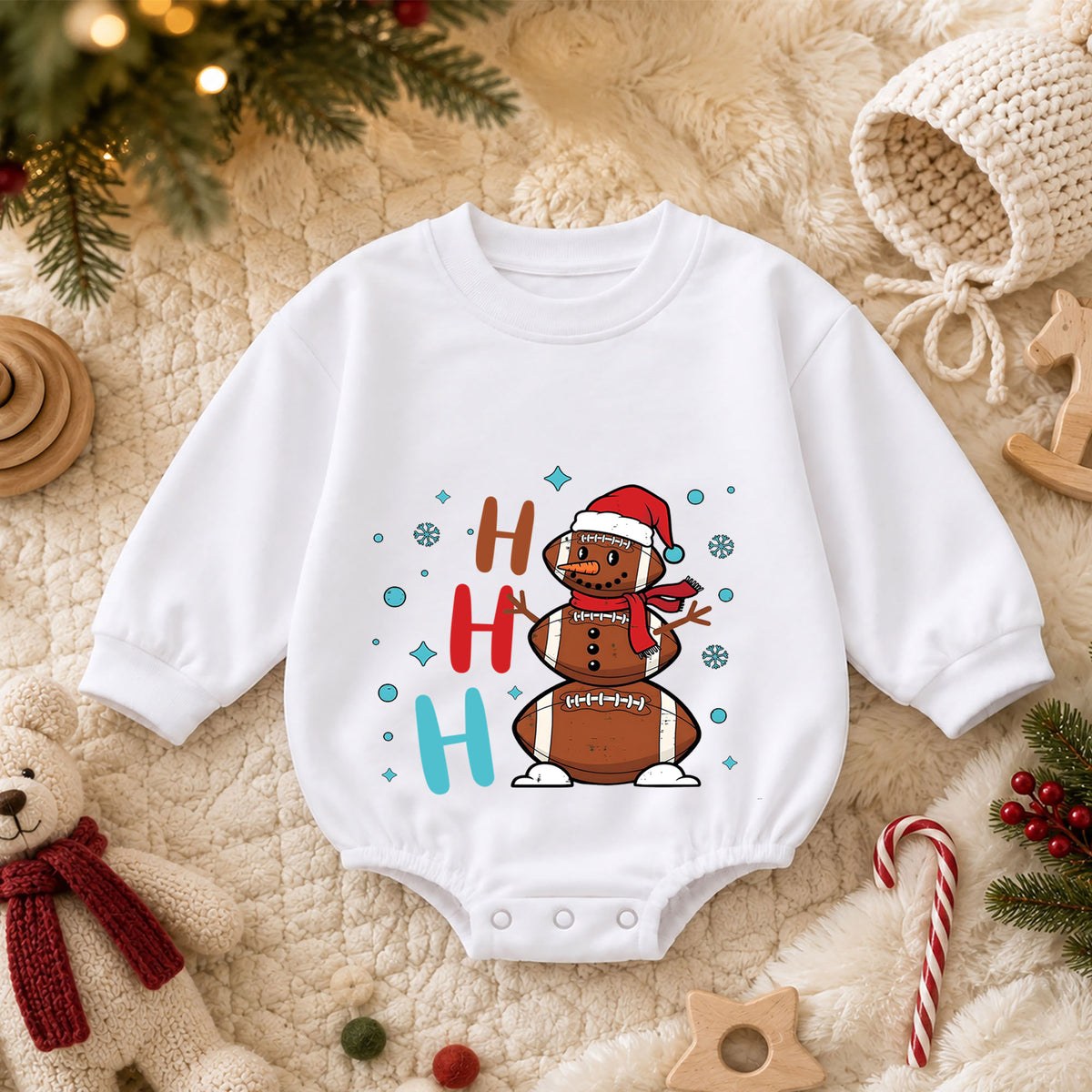 Ho Ho Ho Snowman Christmas Baby Romper, Christmas Tree Holiday Outfit, Cute Toddler Xmas Clothes, Winter Baby Gift — product view 3