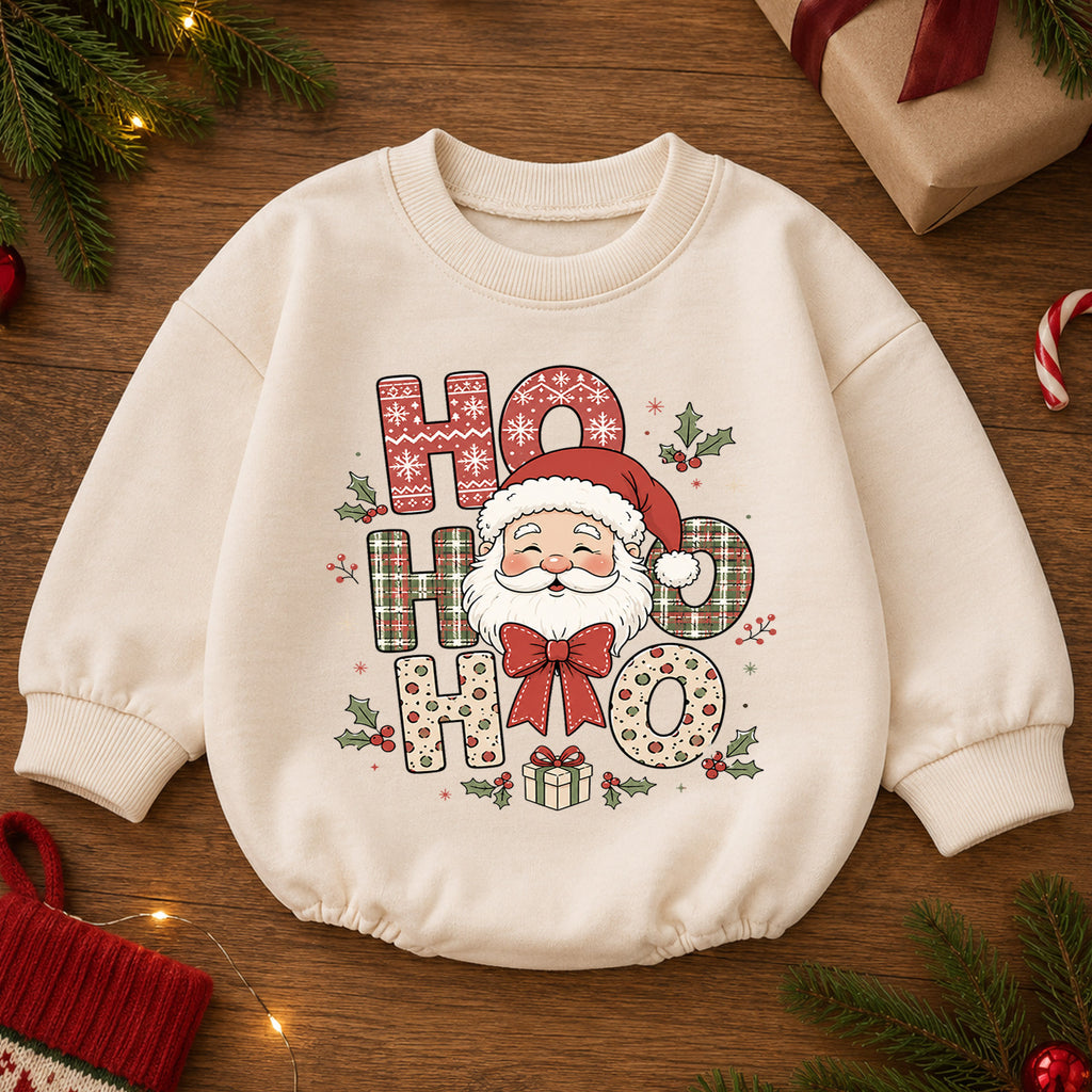 Ho Ho Ho Santa Baby Christmas Romper, Cute Santa Holiday Outfit, Toddler Xmas Clothes, Baby First Christmas Gift — product view 2