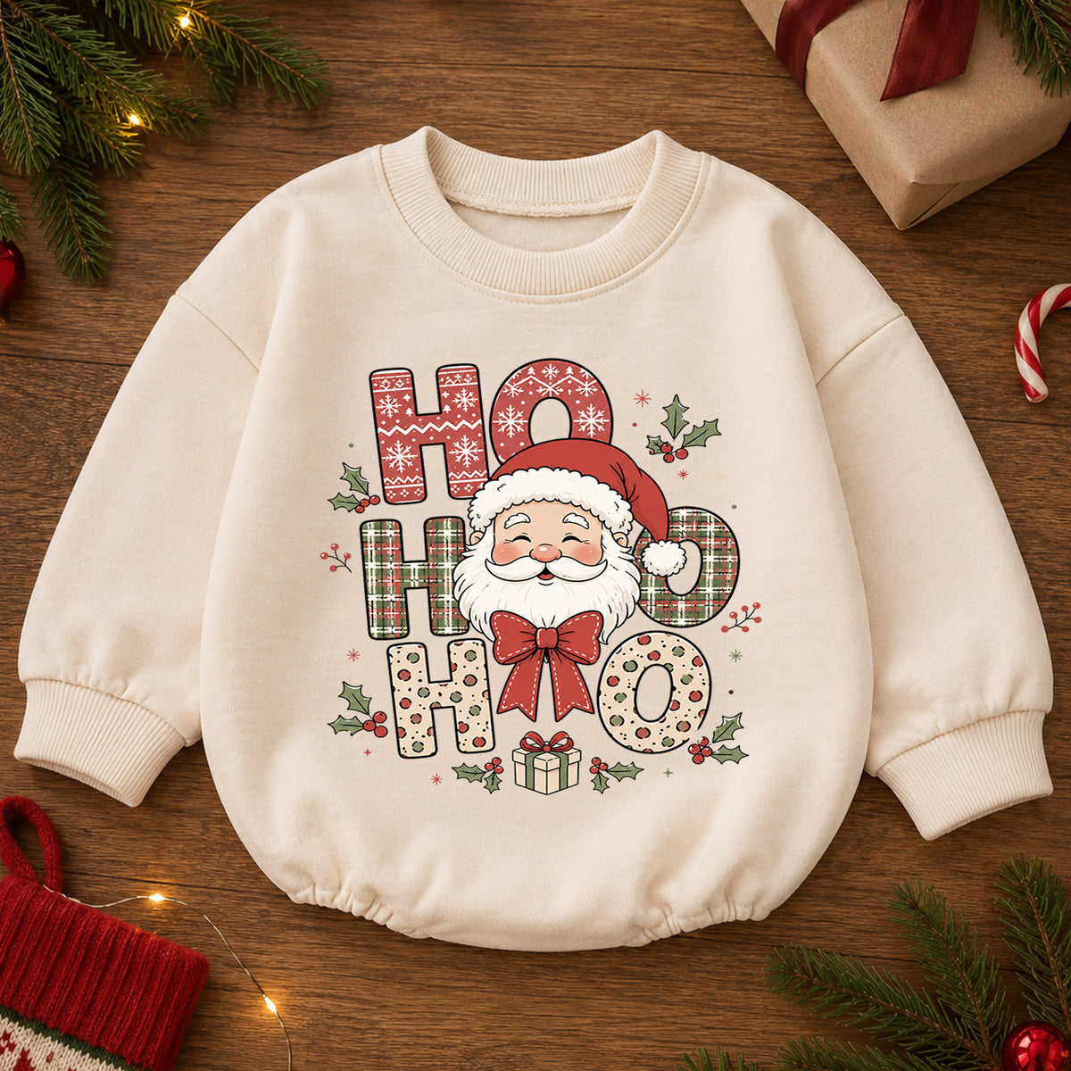 Ho Ho Ho Santa Baby Christmas Romper, Cute Santa Holiday Outfit, Toddler Xmas Clothes, Baby First Christmas Gift — product view 2