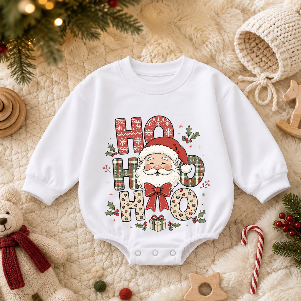 Ho Ho Ho Santa Baby Christmas Romper, Cute Santa Holiday Outfit, Toddler Xmas Clothes, Baby First Christmas Gift — product view 3