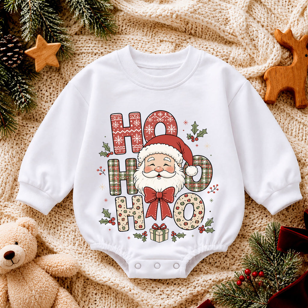 Ho Ho Ho Santa Baby Christmas Romper, Cute Santa Holiday Outfit, Toddler Xmas Clothes, Baby First Christmas Gift — product view 4