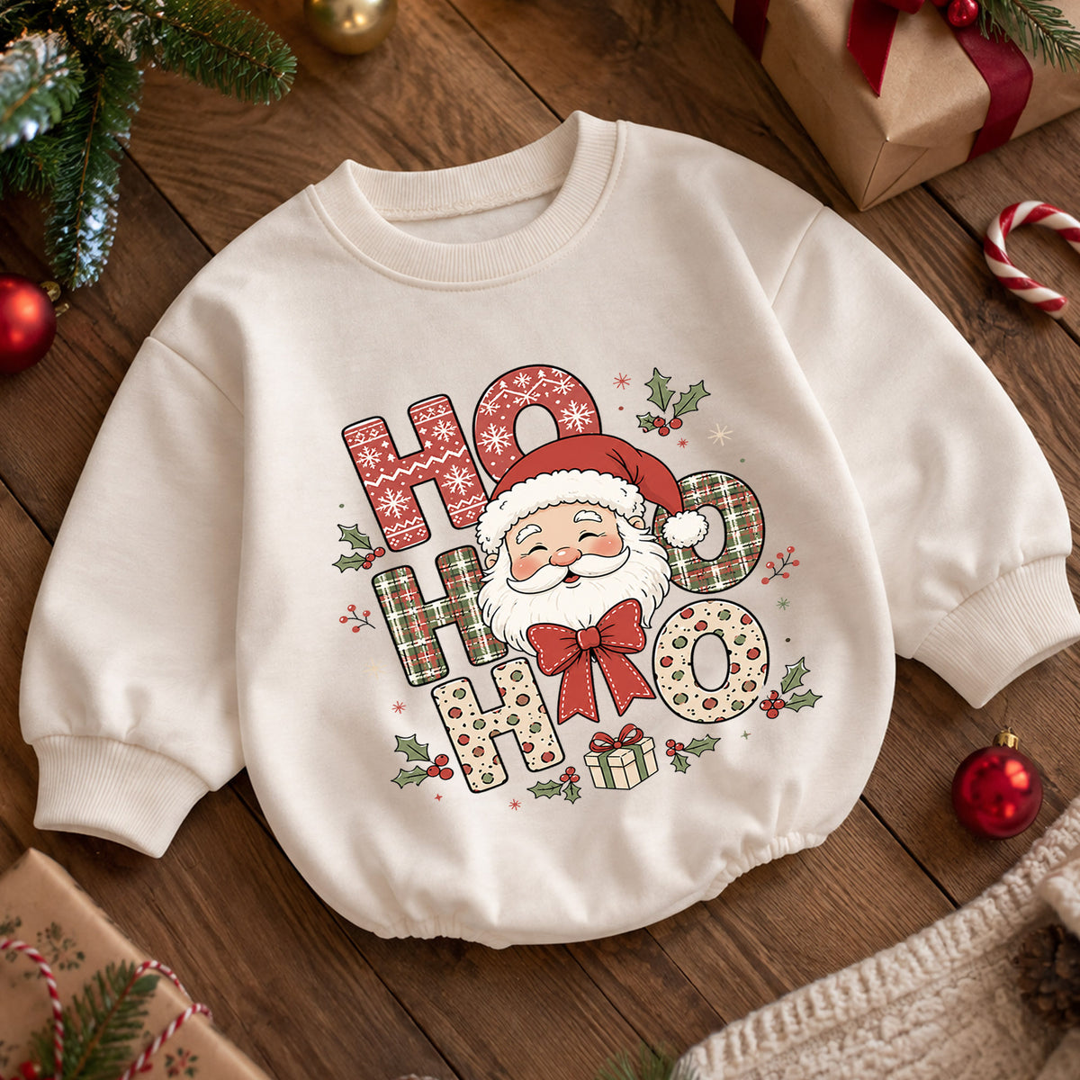 Ho Ho Ho Santa Baby Christmas Romper, Cute Santa Holiday Outfit, Toddler Xmas Clothes, Baby First Christmas Gift — product view 5