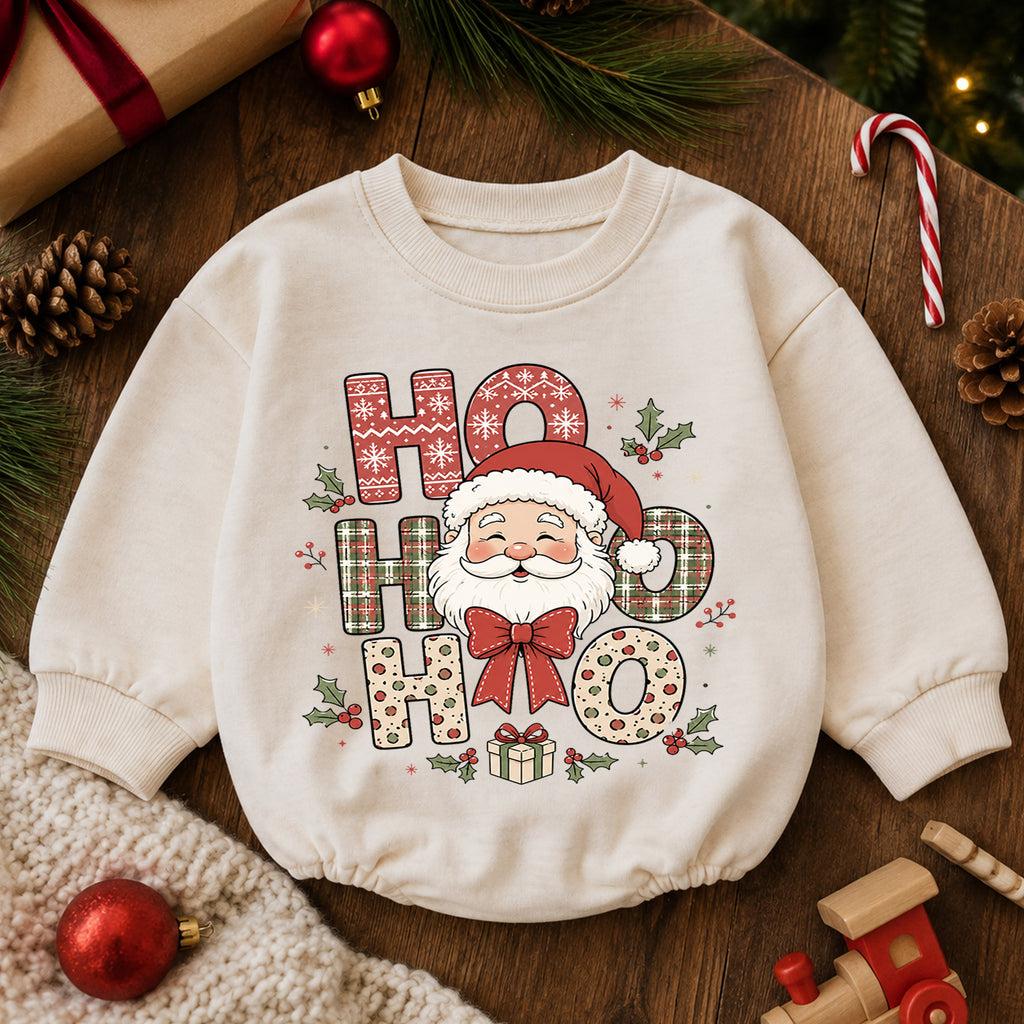 Ho Ho Ho Santa Baby Christmas Romper, Cute Santa Holiday Outfit, Toddler Xmas Clothes, Baby First Christmas Gift — product view 6