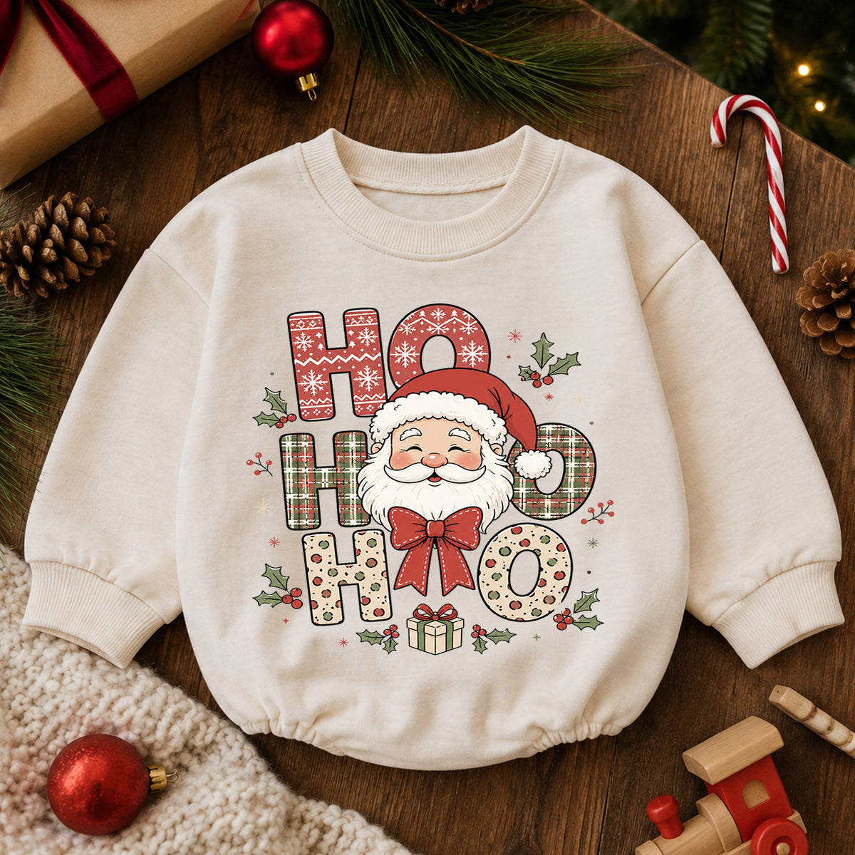 Ho Ho Ho Santa Baby Christmas Romper, Cute Santa Holiday Outfit, Toddler Xmas Clothes, Baby First Christmas Gift — product view 6