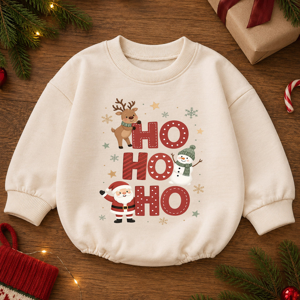 Ho Ho Ho Baby Romper, Santa Reindeer Snowman Christmas Romper, Toddler 1st Birthday Holiday Outfit, Cute Xmas Gift for Boys and Girls — product view 2