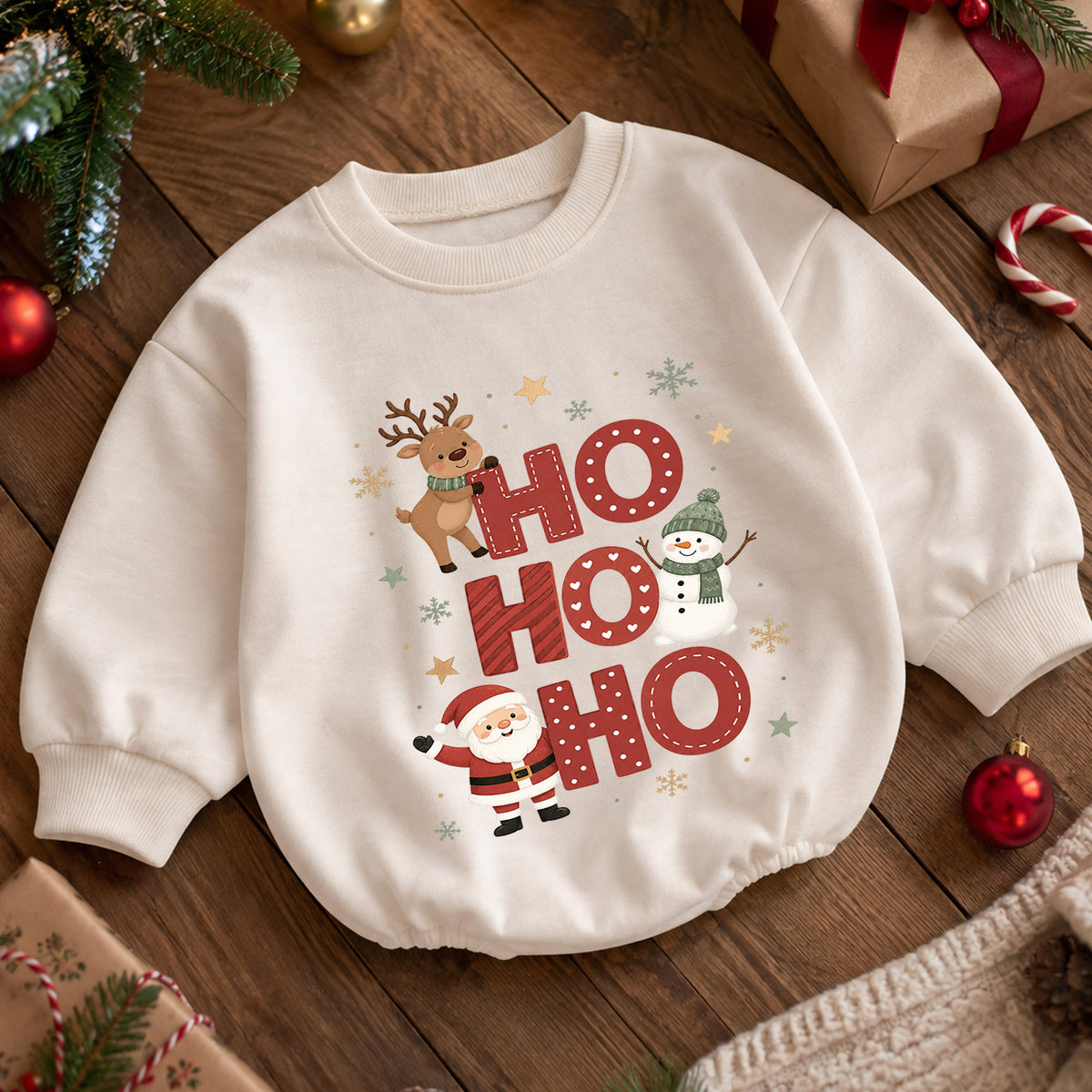 Ho Ho Ho Baby Romper, Santa Reindeer Snowman Christmas Romper, Toddler 1st Birthday Holiday Outfit, Cute Xmas Gift for Boys and Girls — product view 5