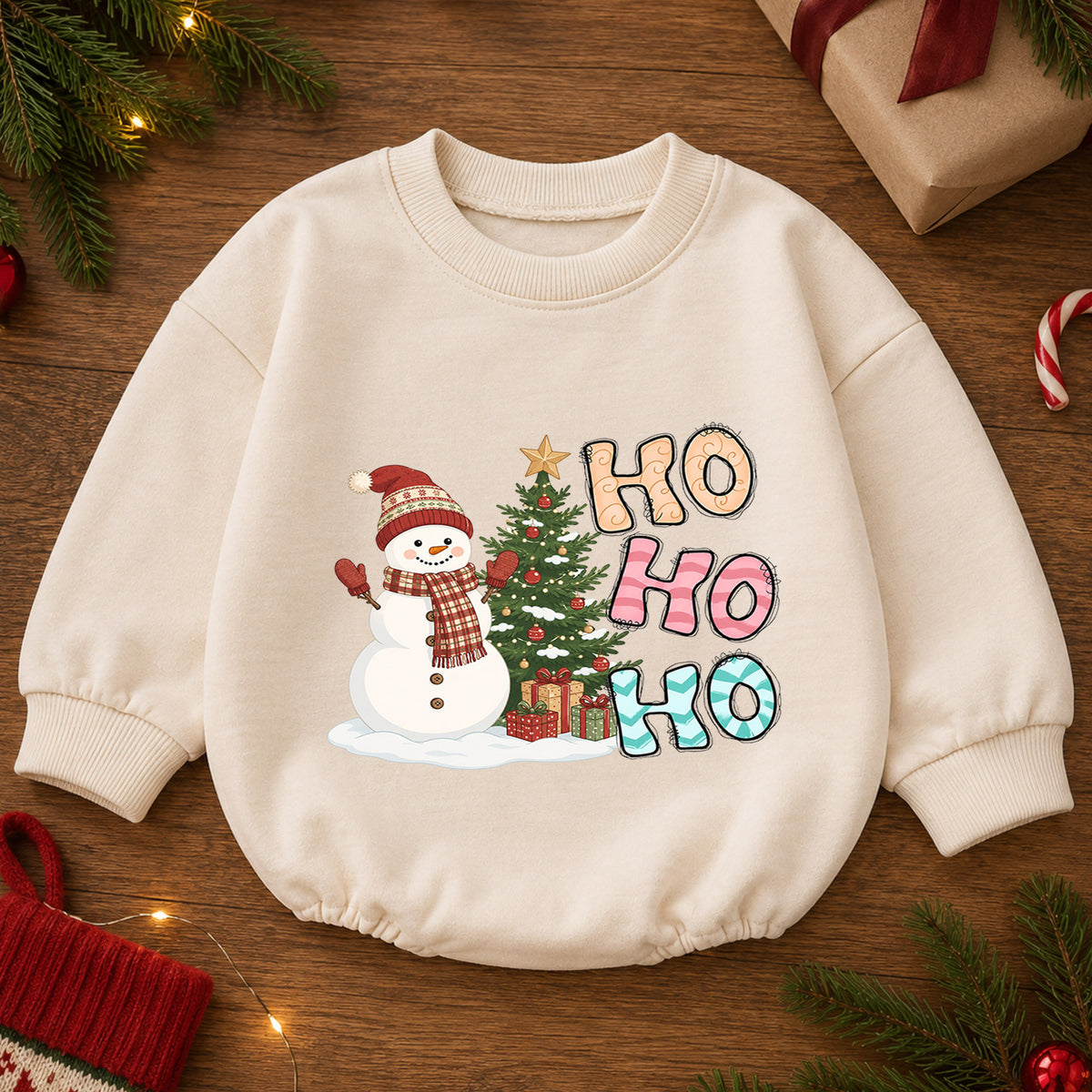 Ho Ho Ho Snowman Christmas Baby Romper, Cute Winter Holiday Outfit, Toddler Xmas Clothes, Baby Christmas Gift — product view 2