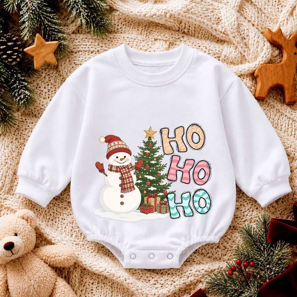 Ho Ho Ho Snowman Christmas Baby Romper, Cute Winter Holiday Outfit, Toddler Xmas Clothes, Baby Christmas Gift — product view 4
