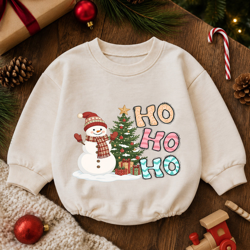 Ho Ho Ho Snowman Christmas Baby Romper, Cute Winter Holiday Outfit, Toddler Xmas Clothes, Baby Christmas Gift — product view 6