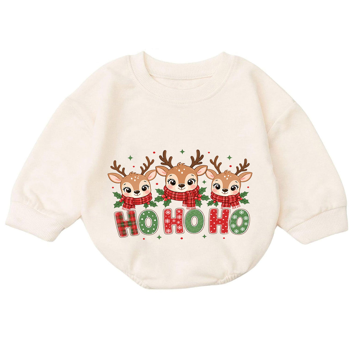 Ho Ho Ho Reindeer Baby Christmas Romper, Cute Reindeer Holiday Outfit, Toddler Xmas Clothes, Christmas Baby Gift — product view 7