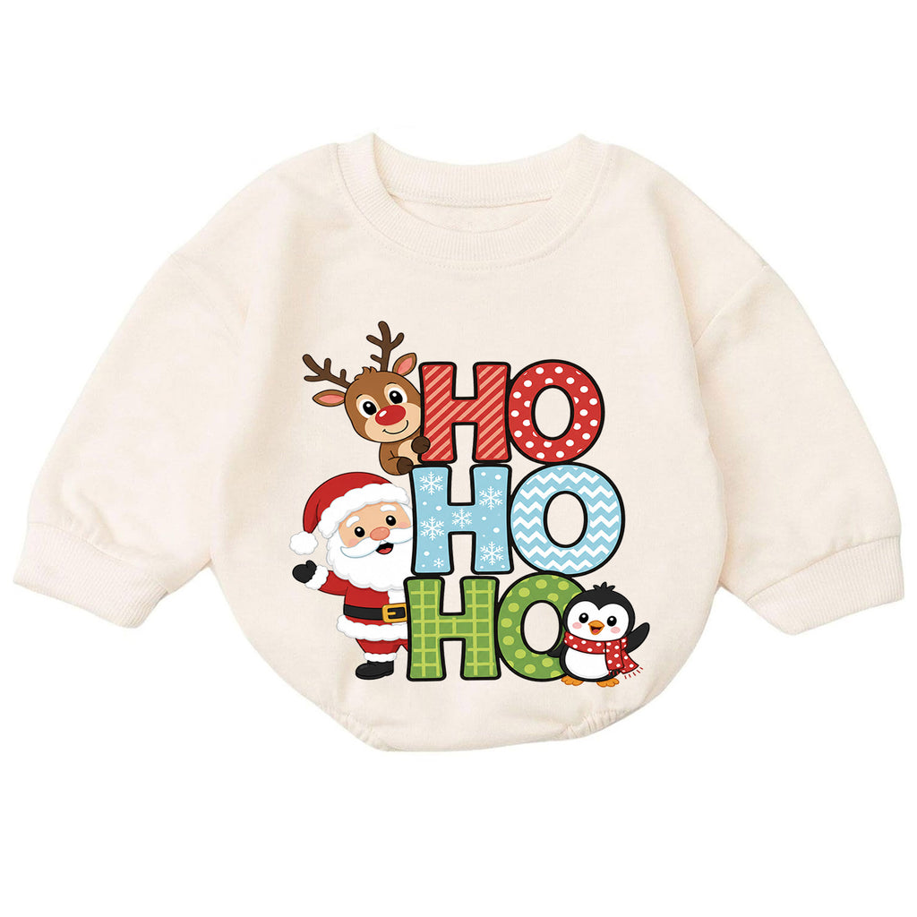 Ho Ho Ho Santa Reindeer Penguin Baby Romper, Cute Christmas Holiday Outfit, Toddler Xmas Clothes, Baby Gift — product view 7