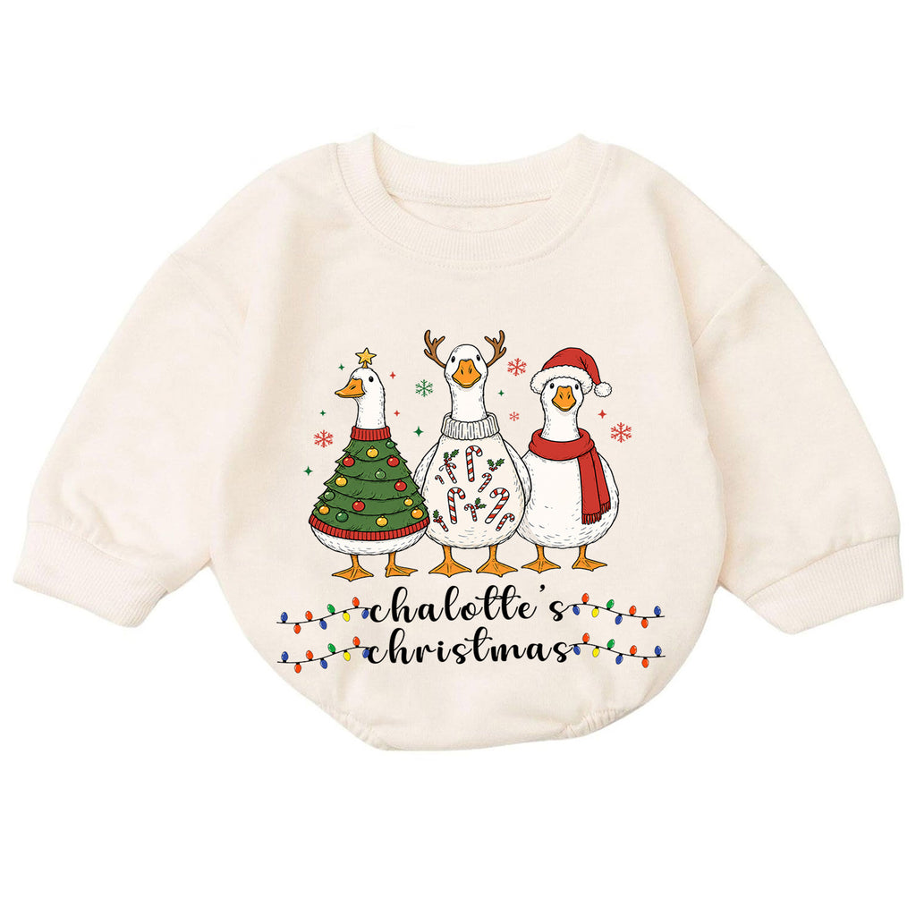 Christmas Goose Baby Romper, Holiday Outfit, Festive Goose Christmas Romper, Baby Girl Boy Xmas Gift — product view 7