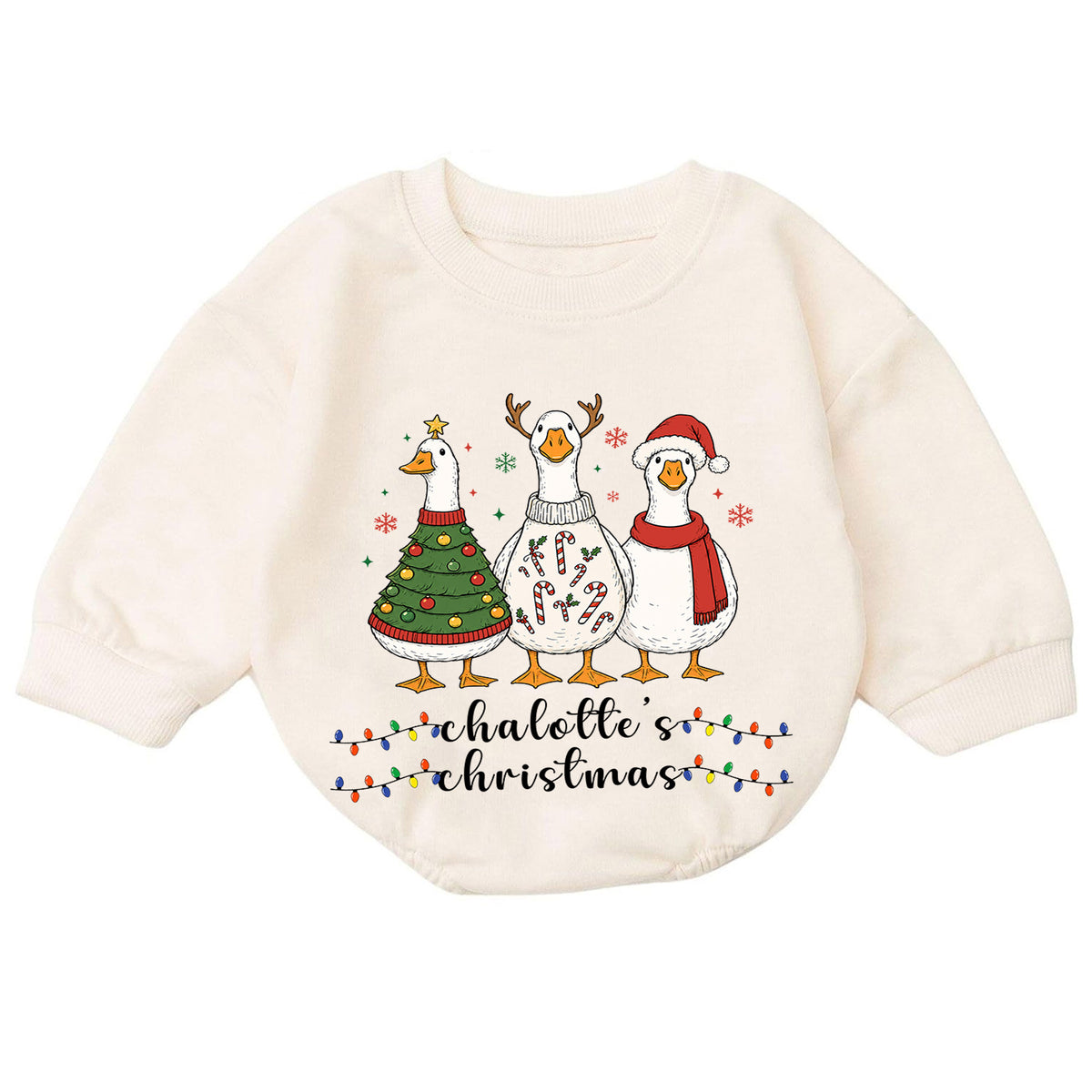 Christmas Goose Baby Romper, Holiday Outfit, Festive Goose Christmas Romper, Baby Girl Boy Xmas Gift — product view 7