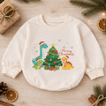 Merry Christmas Dinosaur Baby Romper, Cute Dino Holiday Outfit, Toddler Christmas Clothes, Xmas Dinosaur Gift — product view 1