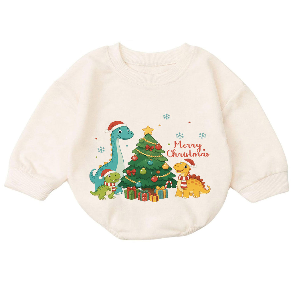 Merry Christmas Dinosaur Baby Romper, Cute Dino Holiday Outfit, Toddler Christmas Clothes, Xmas Dinosaur Gift — product view 7