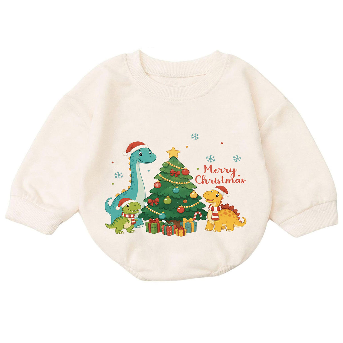 Merry Christmas Dinosaur Baby Romper, Cute Dino Holiday Outfit, Toddler Christmas Clothes, Xmas Dinosaur Gift — product view 7
