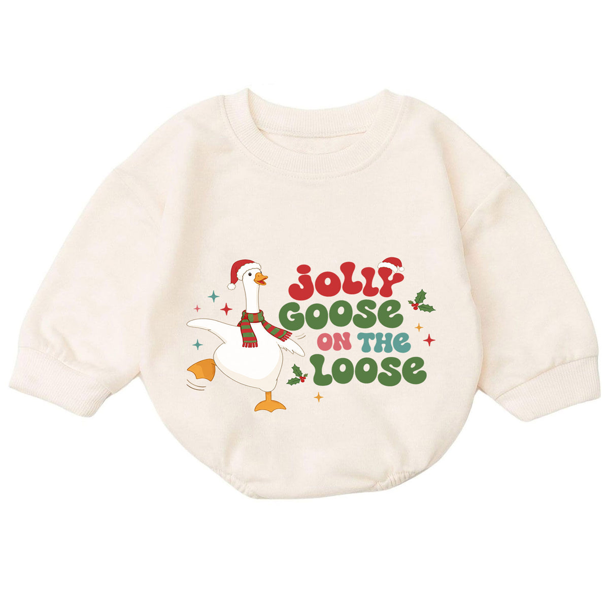 Jolly Goose on the Loose Baby Romper, Funny Christmas Goose Outfit, Festive Holiday Romper, Cute Toddler Baby Xmas Gift — product view 7
