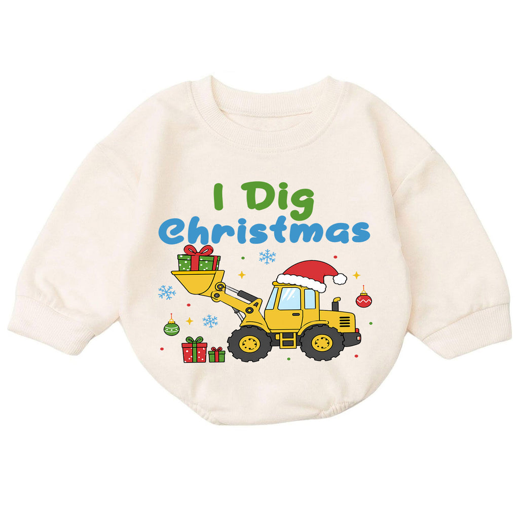 I Dig Christmas Baby Romper, Construction Loader Holiday Outfit, Digger Truck Christmas Romper, Toddler Baby Xmas Gift — product view 7