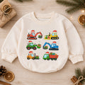 Construction Christmas Baby Romper, Excavator Truck Holiday Outfit, Toddler Digger Romper, Cute 1st Christmas Gift for Baby — product view 1