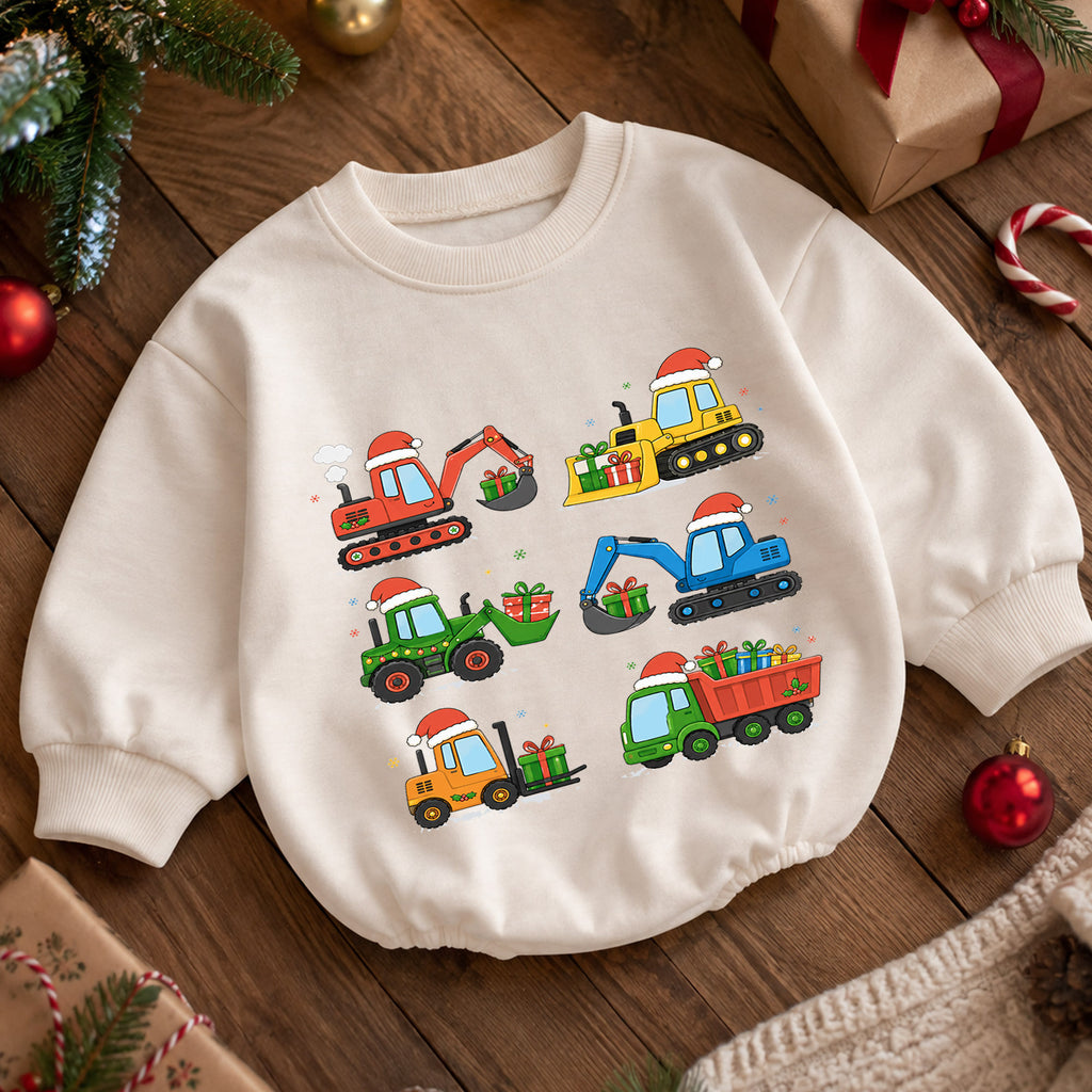 Construction Christmas Baby Romper, Excavator Truck Holiday Outfit, Toddler Digger Romper, Cute 1st Christmas Gift for Baby — product view 5