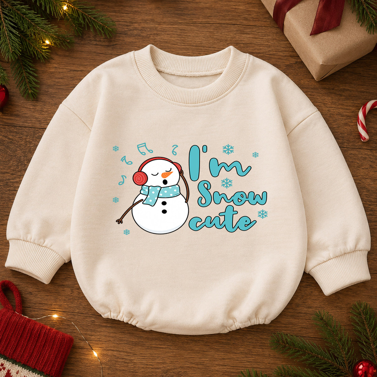 I'm Snow Cute Snowman Baby Romper, Cute Winter Christmas Outfit, Toddler Holiday Clothes, Baby Xmas Gift — product view 2