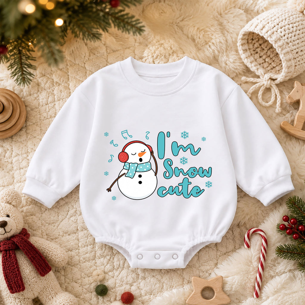I'm Snow Cute Snowman Baby Romper, Cute Winter Christmas Outfit, Toddler Holiday Clothes, Baby Xmas Gift — product view 3